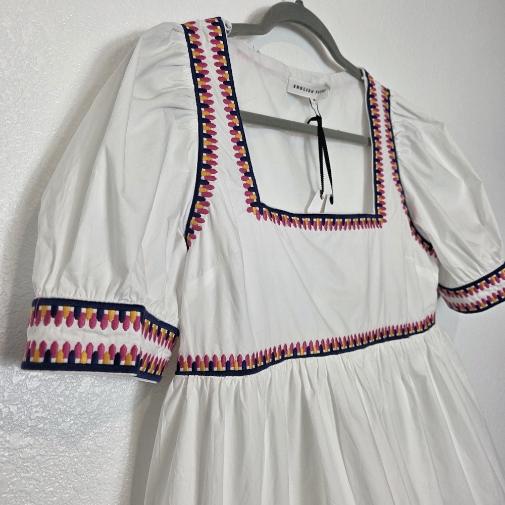 NWT English Factory Embroidered Puff Sleeve Cotton Babydoll Dress Size Medium - Picture 10 of 13